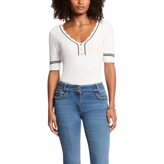 Maglia donna Morgan De Toi bianca in viscosa e poliammide con maniche corte e scollo a V
