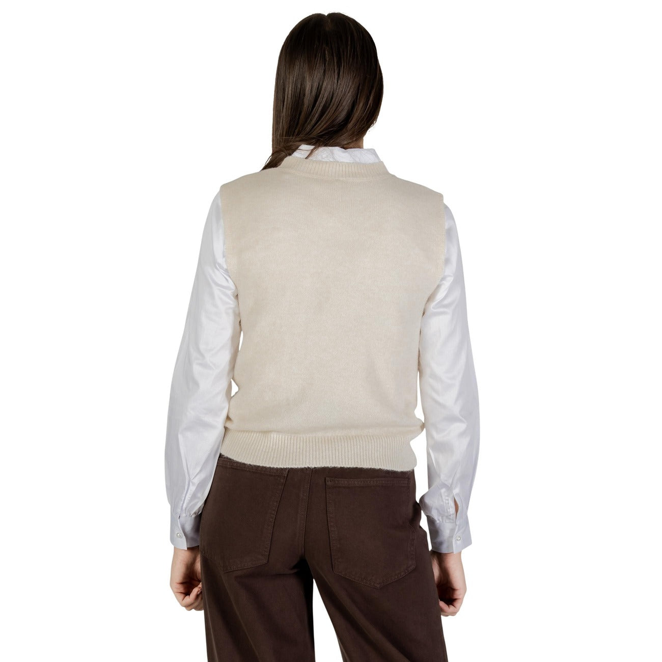 Only Gilet Donna Beige Smanicato Scollo Tondo - Gilet Poliestere Lana Elastan