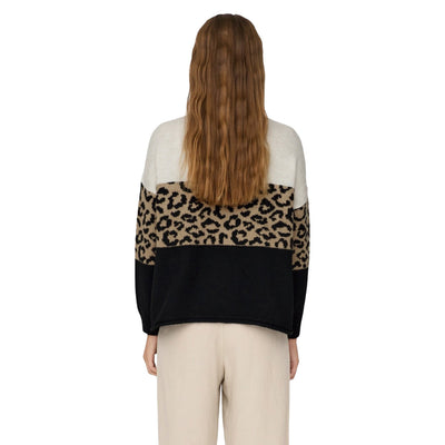 Only Maglione Donna Beige Leopardato Maniche Lunghe Scollo Tondo - Maglione Acrilico Poliestere