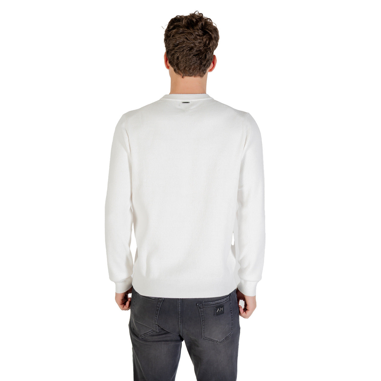 Antony Morato Maglioncino Uomo Bianco con Maniche Lunghe Scollo Tondo in Poliestere 78% Poliammide 22% MMSW01558-YA500096