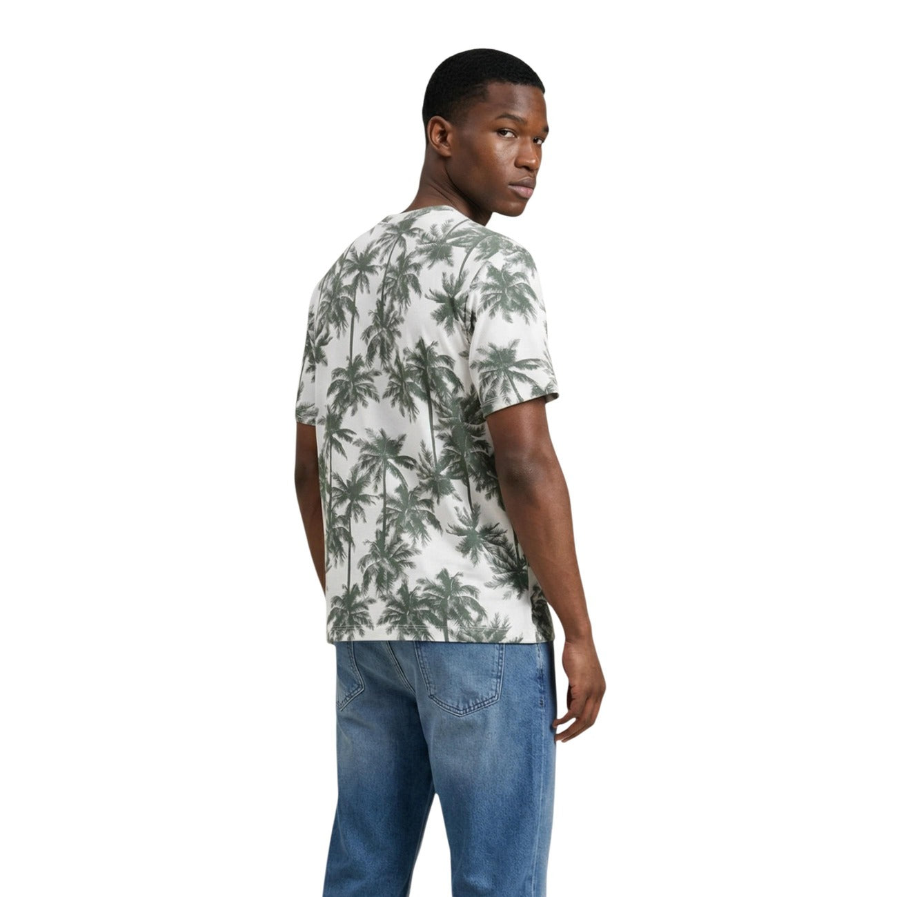 T-shirt Antony Morato uomo verde con stampa floreale - vista laterale posteriore indossata da modello