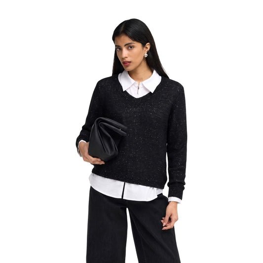 Pullover maglia donna Jacqueline De Yong – Maglione scollo a V con paillettes JDYMIA 15379783.