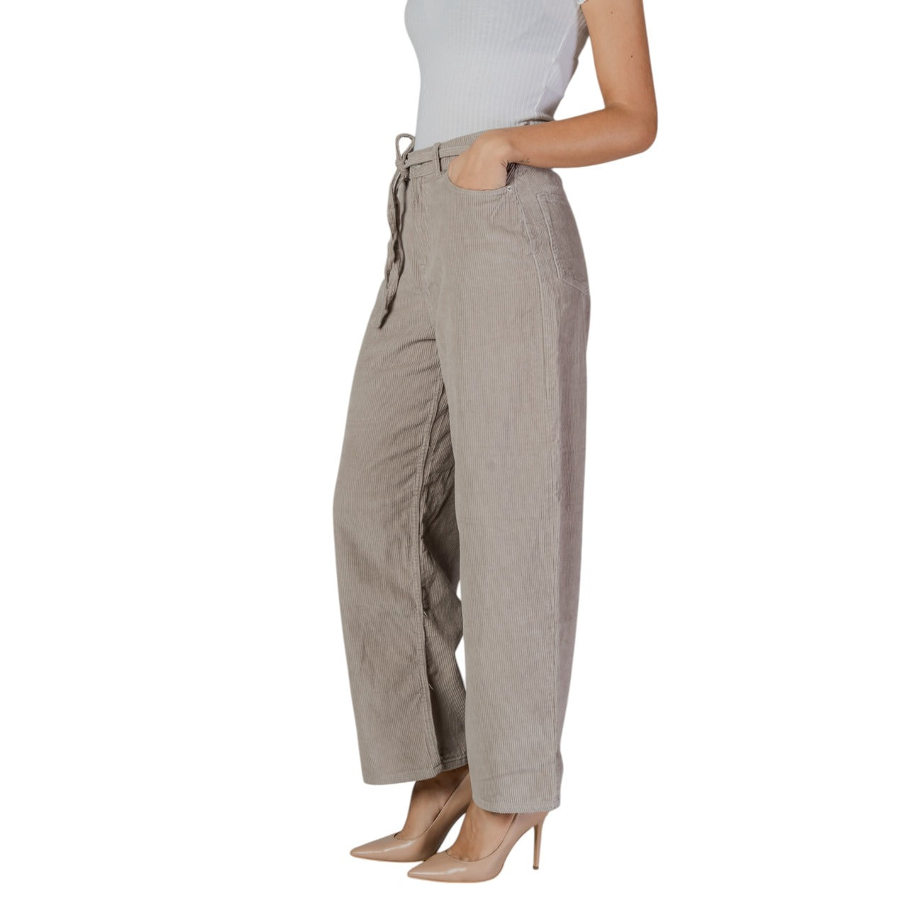 Only Pantaloni Donna Beige Lacci 100% Cotone Primavera/Estate 15334348