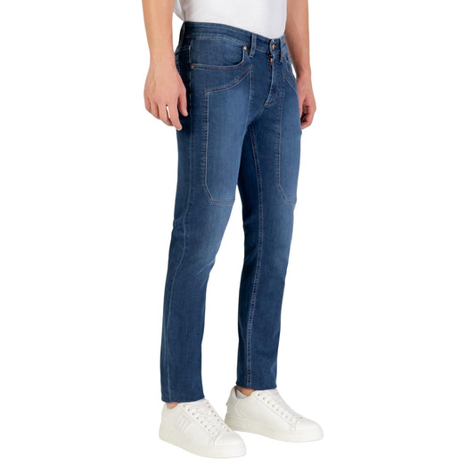 Jeckerson Jeans Uomo Blu con Zip e Bottone Tasche Anteriori e Posteriori - Jeans Cotone Elastan