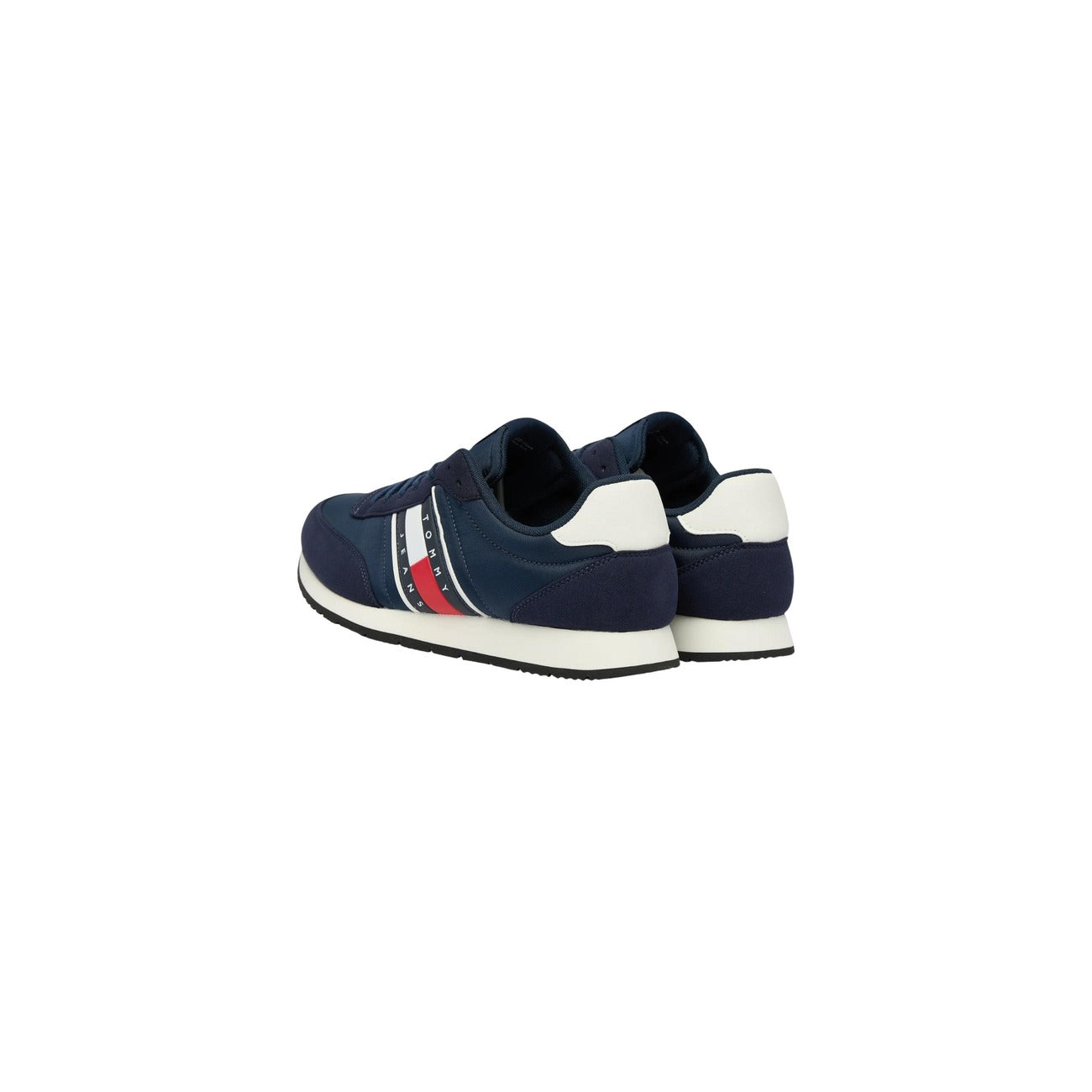 Sneakers Tommy Jeans Retro; Blu, 100% Poliestere. Suola in EVA ultraleggera, soletta rimovibile, sezioni multimateriche. Branding Tommy Jeans, stile runner vintage. Vista laterale frontale  Vista posteriore 