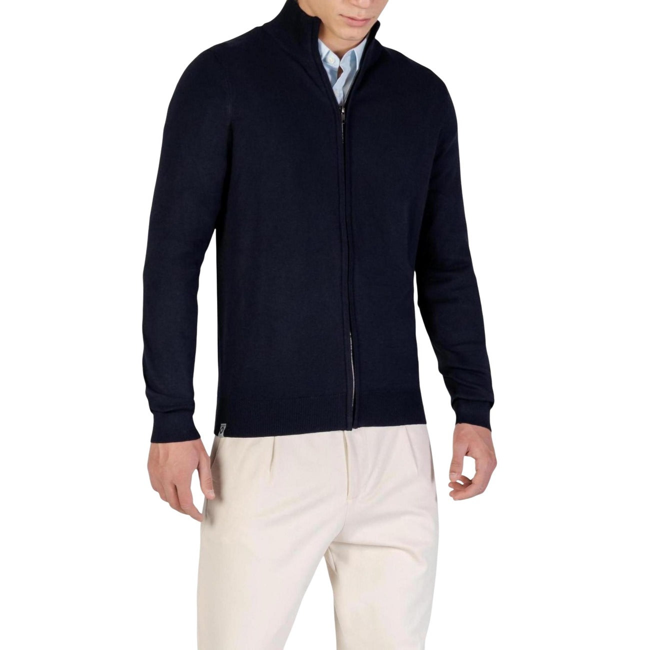 Yos Cardigan Uomo Blu con Cerniera Maniche Lunghe Scollo Alto - Cardigan Lana Acrilico Viscosa Poliestere Poliammide