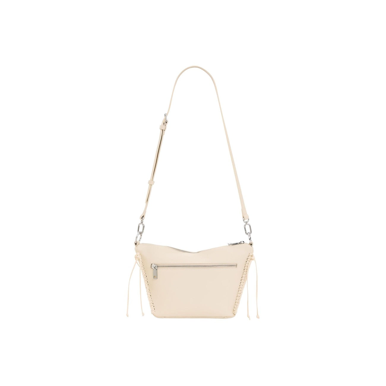 Borsa Desigual beige con frange e borchie; 39x19x7 cm, effetto pelle, cinghie intercambiabili, collezione SS26. Stile eclettico e versatile. Vista posteriore 