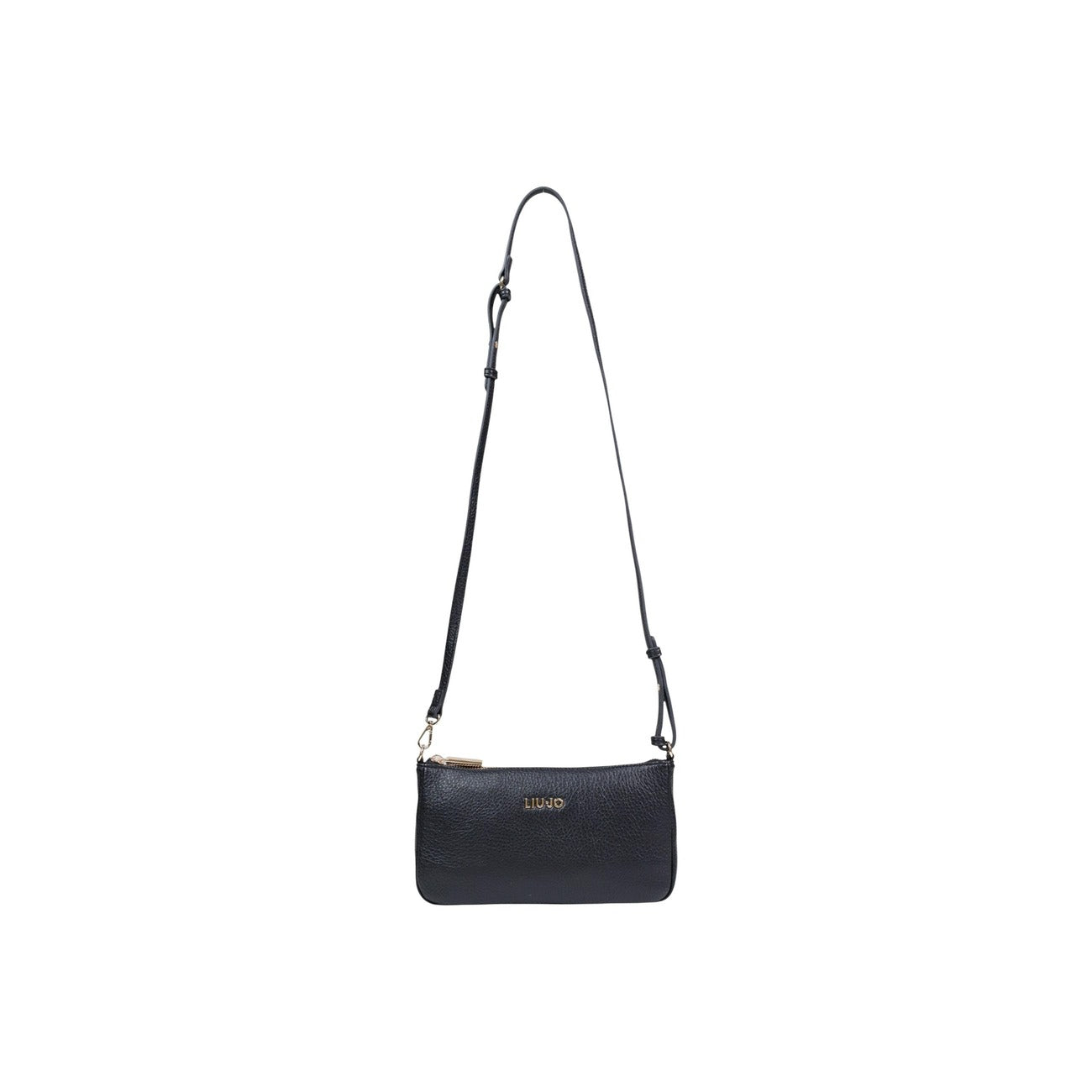Liu Jo borsa nera Minibag AA6227; 100% PU, tracolla regolabile, logo in metallo. Pratica, compatta e perfetta per ogni occasione. Vista frontale con tracolla 