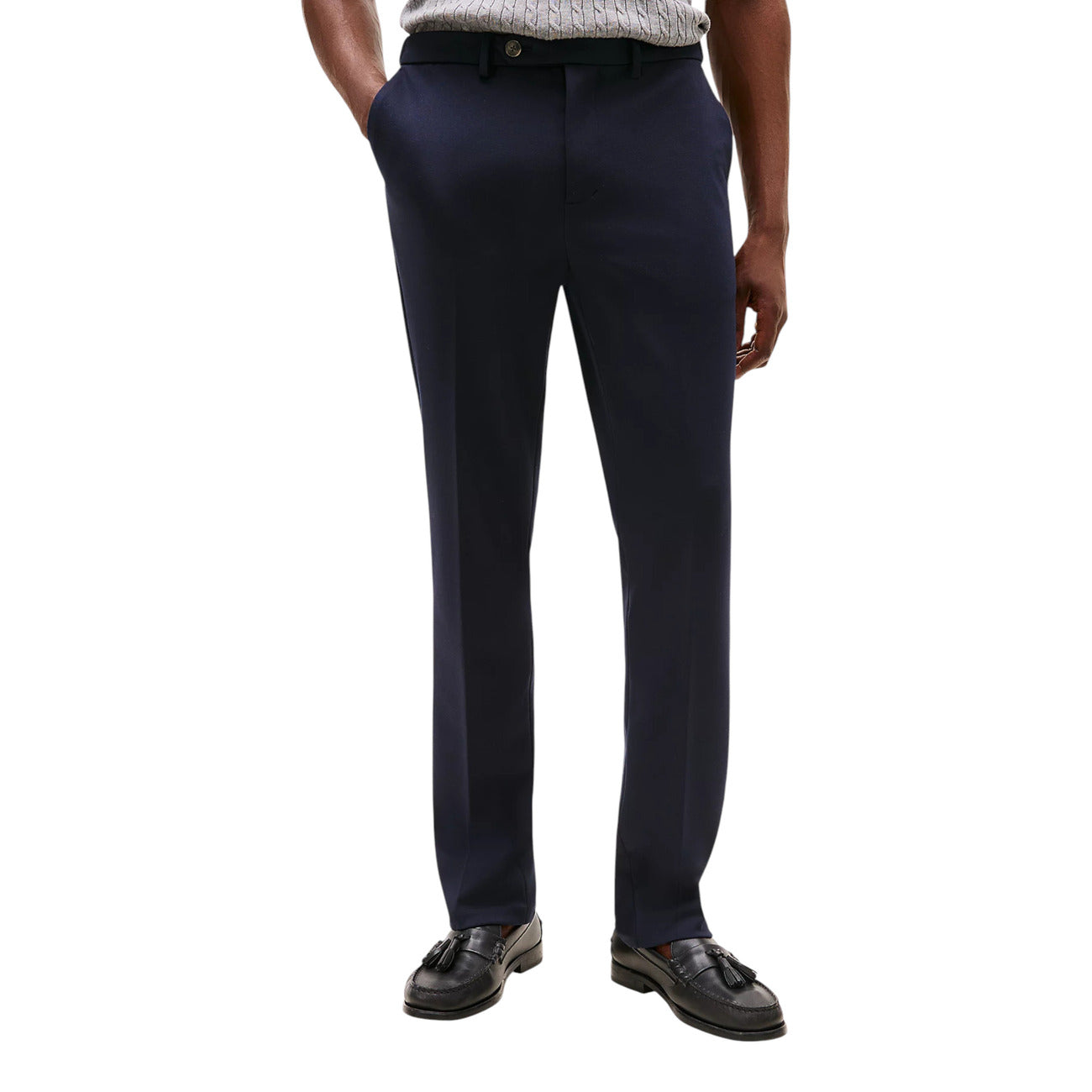 Tommy Hilfiger Pantaloni Uomo Blu con Zip Bottone Tasche Anteriori - Pantaloni Poliestere Viscosa Elastan