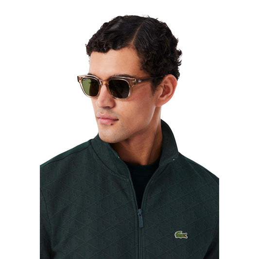 Felpa verde uomo Lacoste Paris SH1368-00. Felpa con zip e cappuccio monogramma jacquard autunno inverno con coccodrillo ricamato.