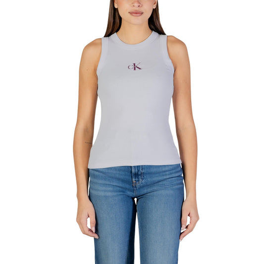 Canotta Calvin Klein Jeans Viola; 95% Cotone, 5% Elastam. Logo ricamato, scollo tondo, tessuto stretch leggero. Capo donna essenziale, casual e iconico.