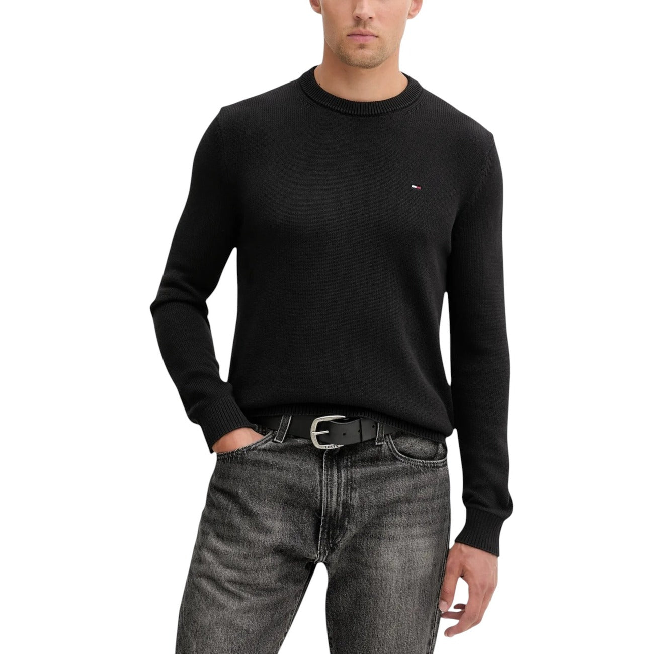 Tommy Hilfiger Jeans Maglia Uomo Verde Scollo Tondo Manica Lunga Cotone Organico Autunno Inverno DM0DM21787