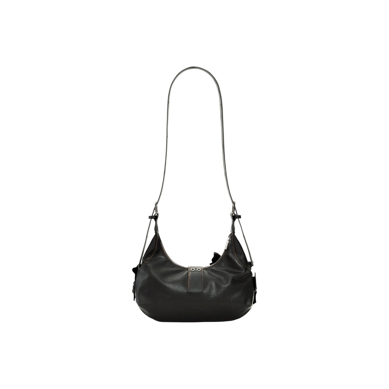 borsa piccola Desigual BAG_CURIO CHOCO MARGO in poliestere color cioccolato con dettagli floreali tridimensionali vista posteriore con tracolla 