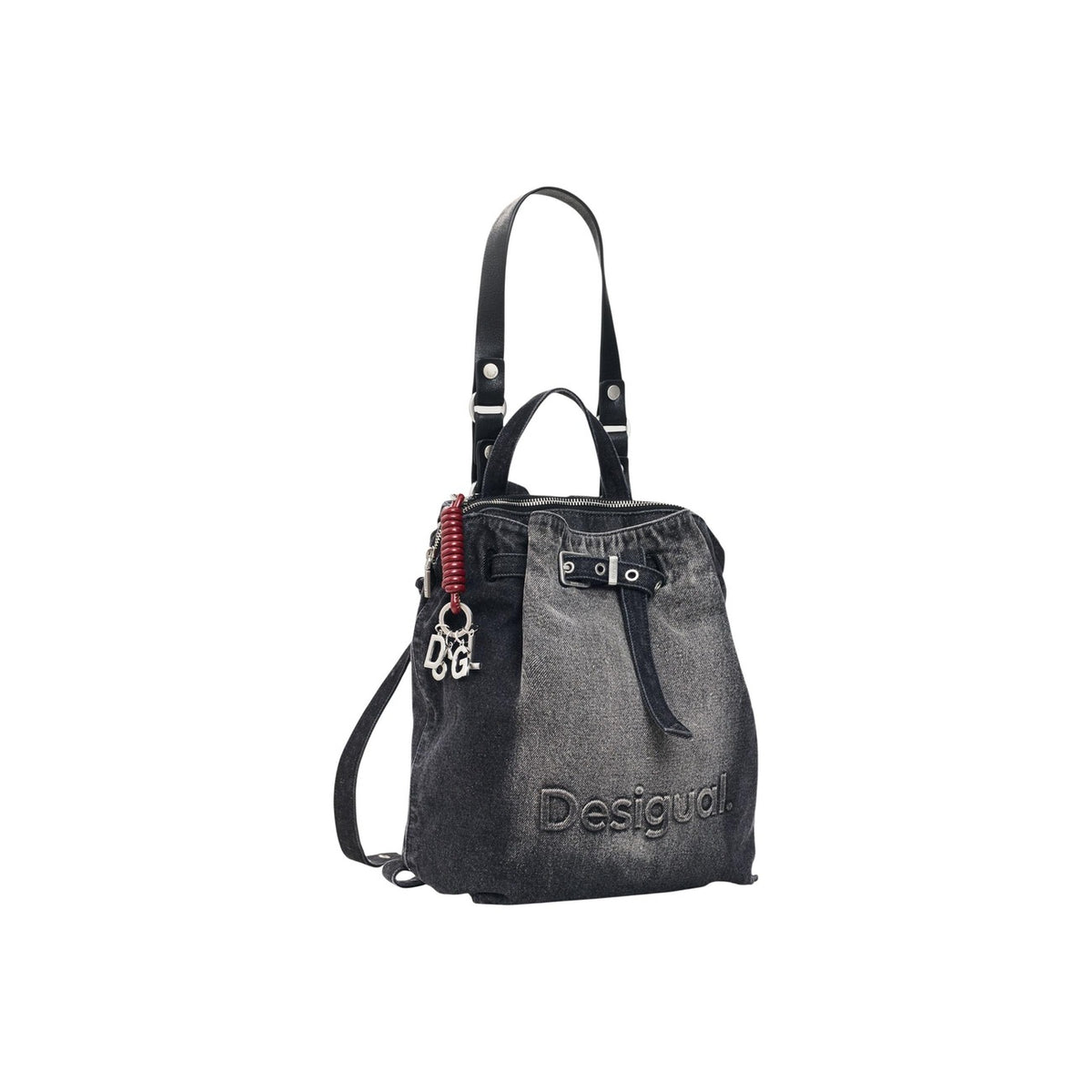 Zaino denim donna Desigual grigio scuro – Zaino imbottito con fibbia e logo Desigual 26WAKD04.