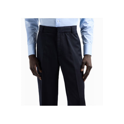Emporio Armani Pantaloni Uomo Blu con Zip Bottone Tasche Anteriori - Pantaloni Lana Vergine