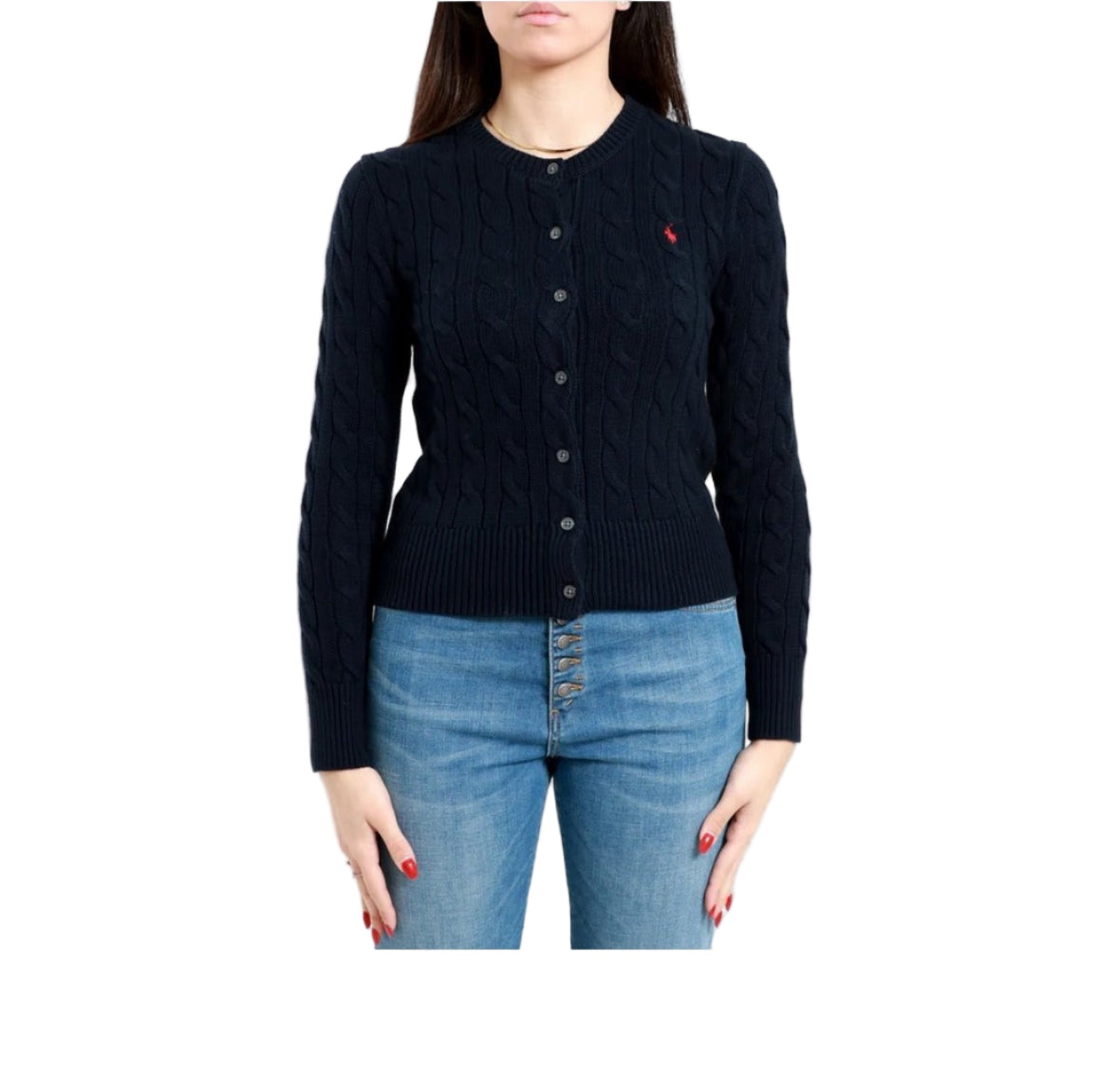 Polo Ralph Lauren Cardigan Donna Blu con Bottoni Maniche Lunghe - Cardigan Cotone Scollo Tondo