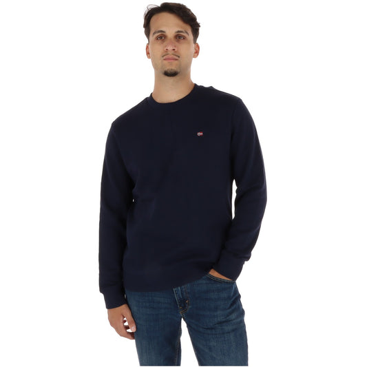 Felpa Napapijri blu da uomo NP0A8BM21761. Pullover sportivo girocollo in cotone 90% e poliestere 10% con dettagli ricamati e maniche lunghe per l'autunno/inverno.