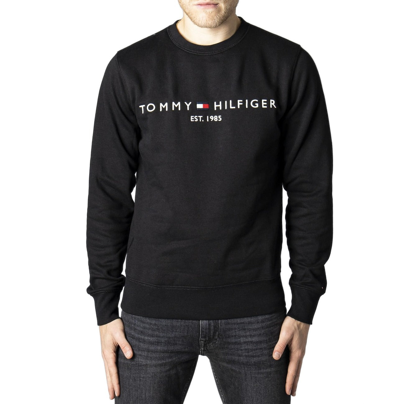 Tommy Hilfiger Felpa Uomo Bianca con Stampa Maniche Lunghe Scollo Tondo - Felpa Cotone Organico Poliestere