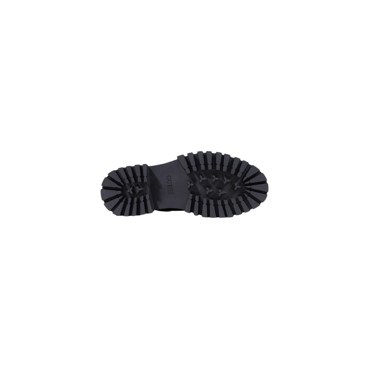 Anfibi Guess donna neri FLTFID ELE10 Fida. Stivaletti casual con elastico in ecopelle, suola scanalata alta 4 cm stile carrarmato, placchetta logo dorata o metallica laterale, scarpe mezza stagione.