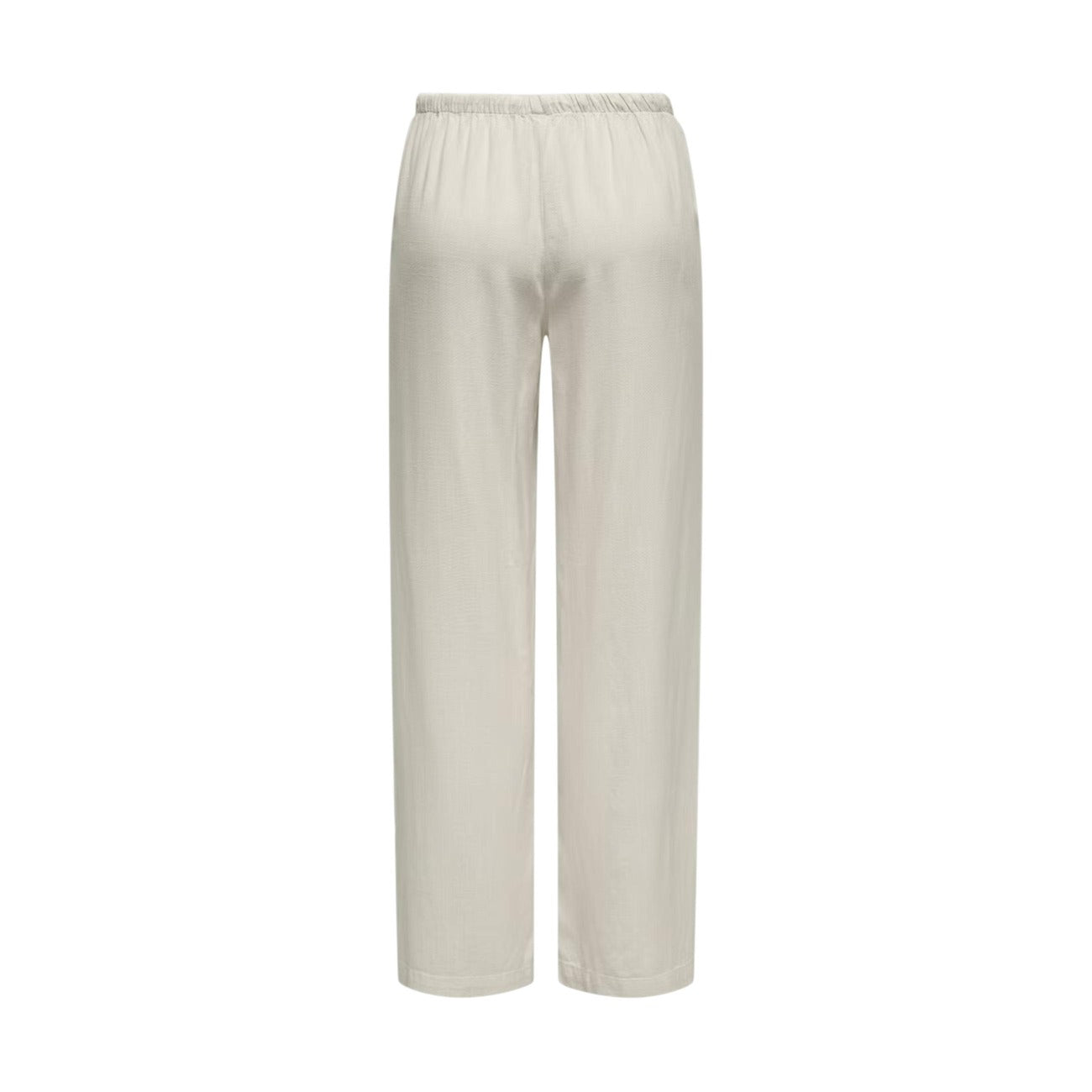 Pantaloni Donna Grigi Jacqueline de Yong Caya; Modello a gamba dritta ampia in misto viscosa e lino. Vita elasticizzata con coulisse regolabile, stile casual e leggero per la primavera e l'estate. Stesa posteriore 