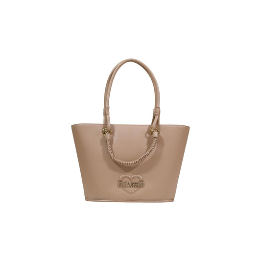 Borsa Love Moschino donna beige grande modello JC4099PP1. Shopping bag shopper color beige sabbia/nude per il lavoro, l'ufficio e lo shopping, con manici intrecciati a spalla e logo rilievo con cuore sul davanti, stile casual ed elegante.