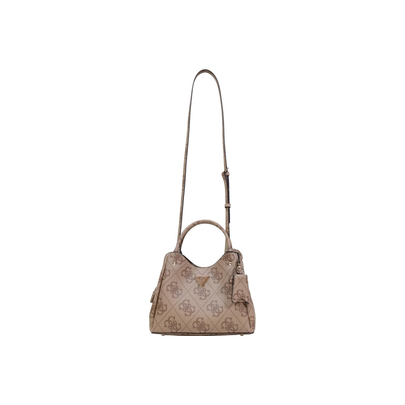 Borsa Guess MERIDIAN II SML GFRND CARRYALL donna beige con stampa cerniera tracolla tasca interna 100% poliuretano - vista frontale con tracolla 