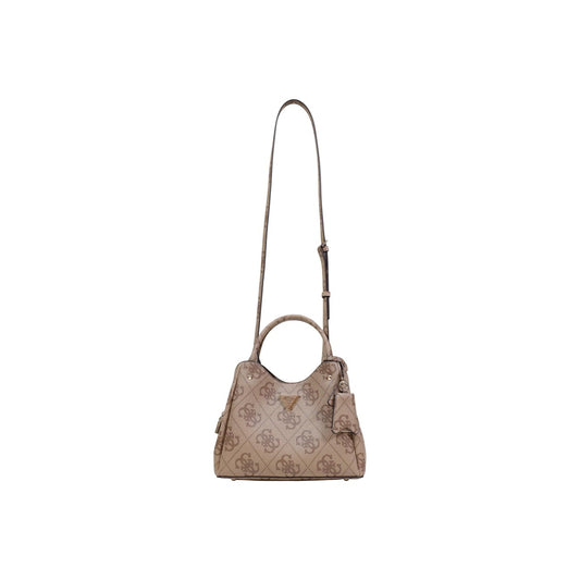 Borsa Guess MERIDIAN II SML GFRND CARRYALL donna beige con stampa cerniera tracolla tasca interna 100% poliuretano - vista frontale con tracolla 