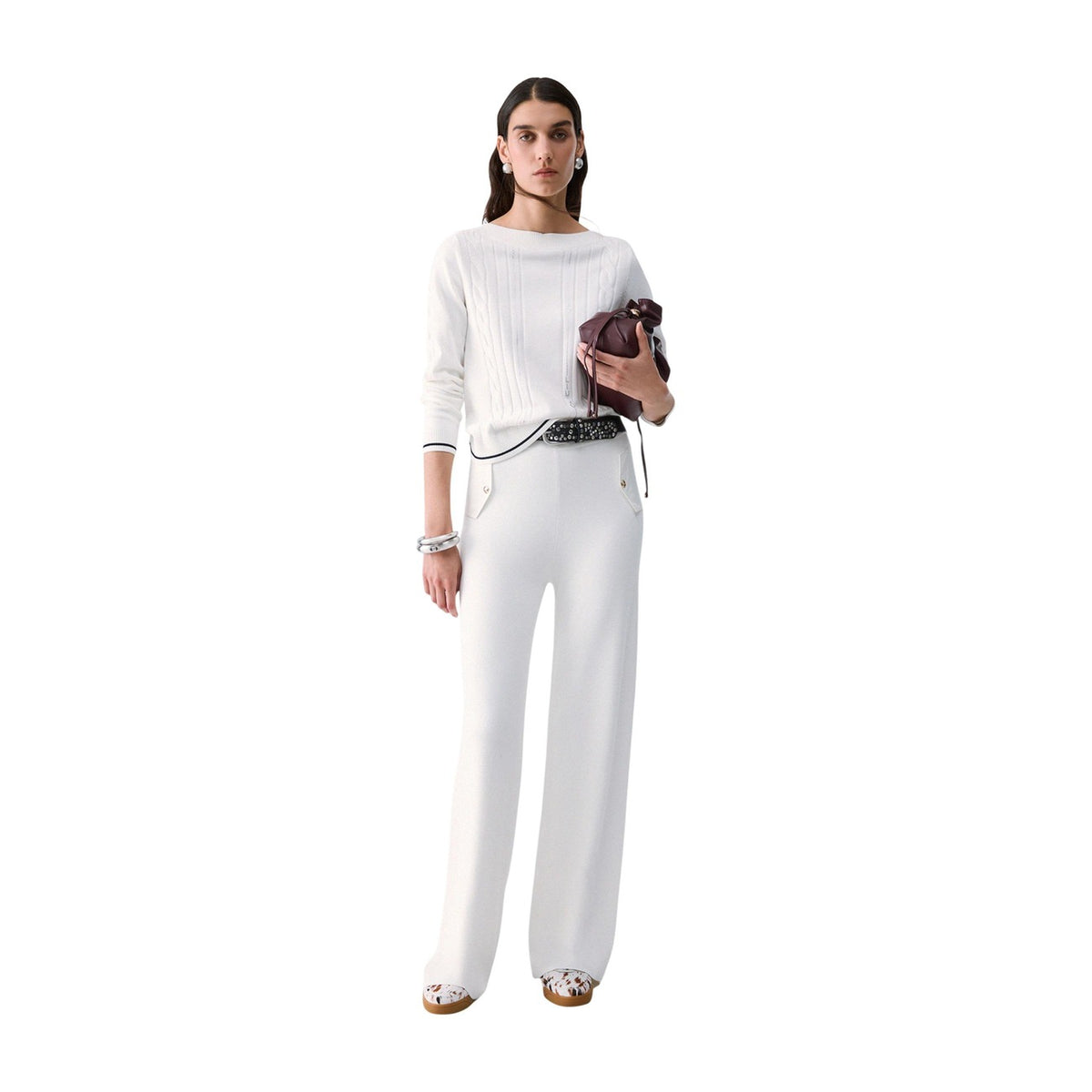 Maglia trecce donna Liu Jo – Pullover in viscosa con bordi a contrasto TF6189MS63.