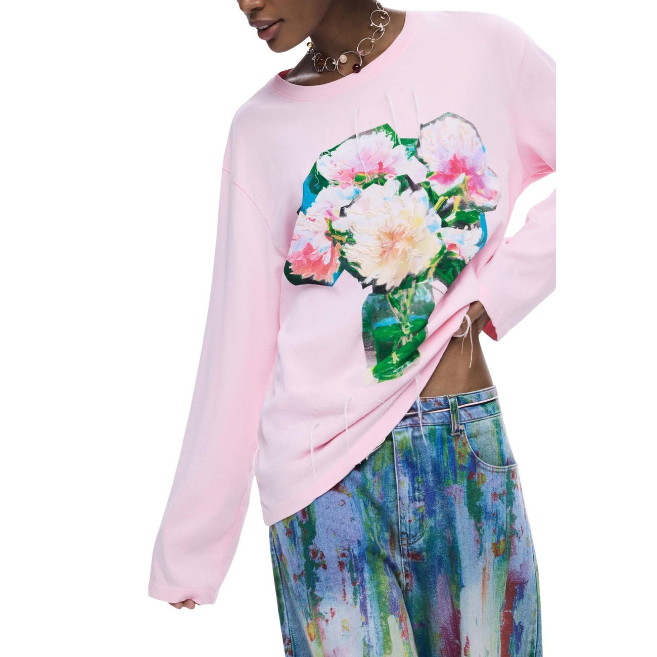 Desigual T-Shirt ramo BOUQUET Donna manica lunga 26SWTKX4