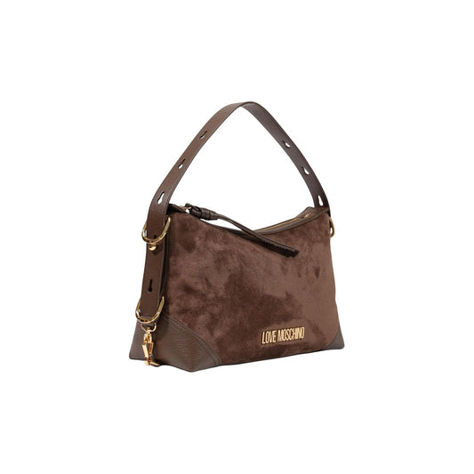 Borsa Love Moschino donna marrone tracolla media effetto scamosciato manici oro zip JC4091PP⁠