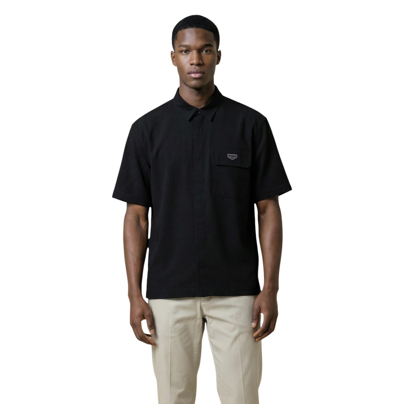 Camicia Antony Morato uomo nera polo con bottoni - vista posteriore retro stesa
