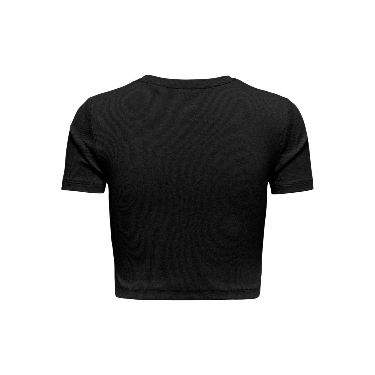 T-shirt nera aderente corta Only Onlbetty, modello girocollo in cotone bio e elastam, stile basic versatile per look a strati. Vista posteriore 