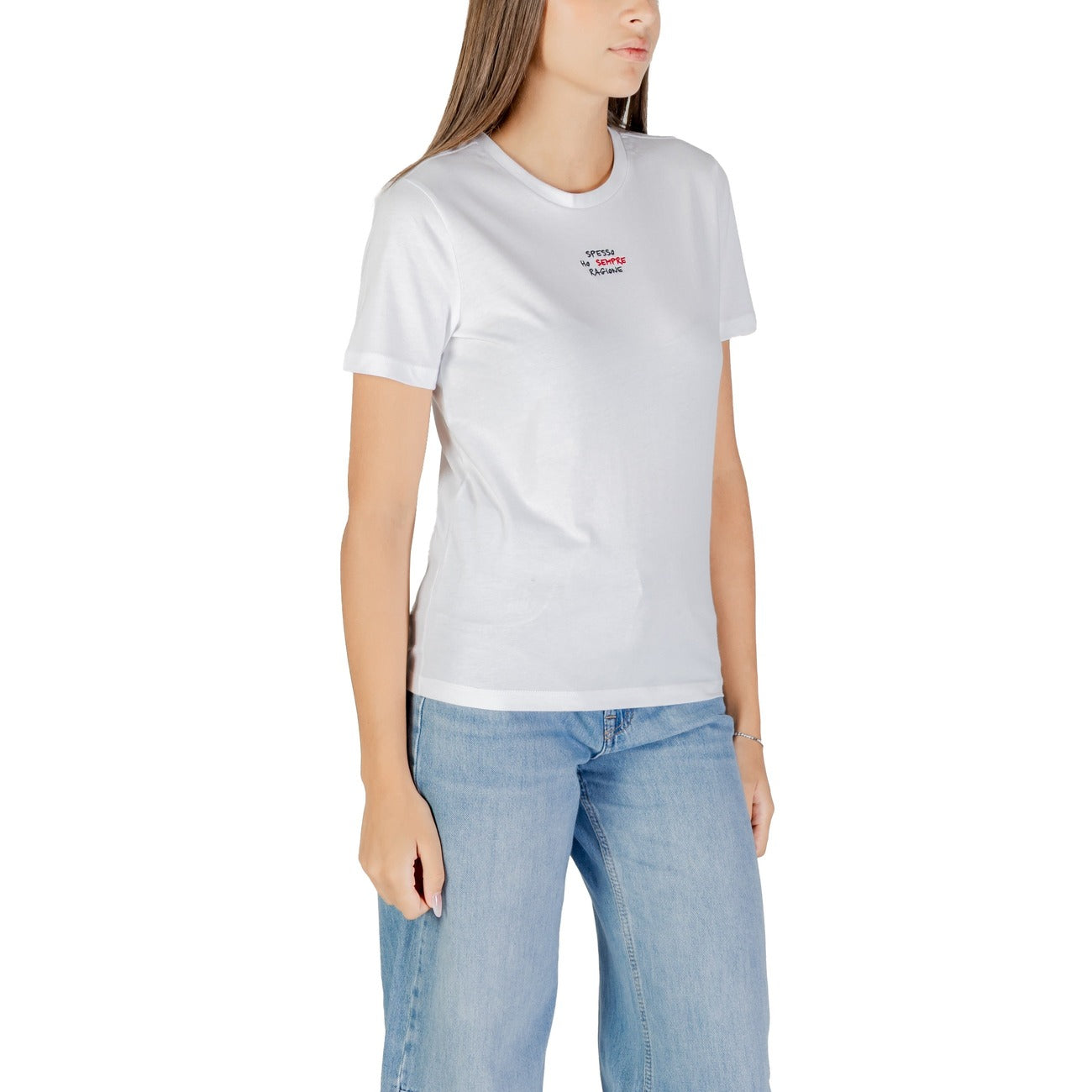 Only T-Shirt Donna Bianca Manica Corta Scollo Tondo 100% Cotone Primavera/Estate 15373449