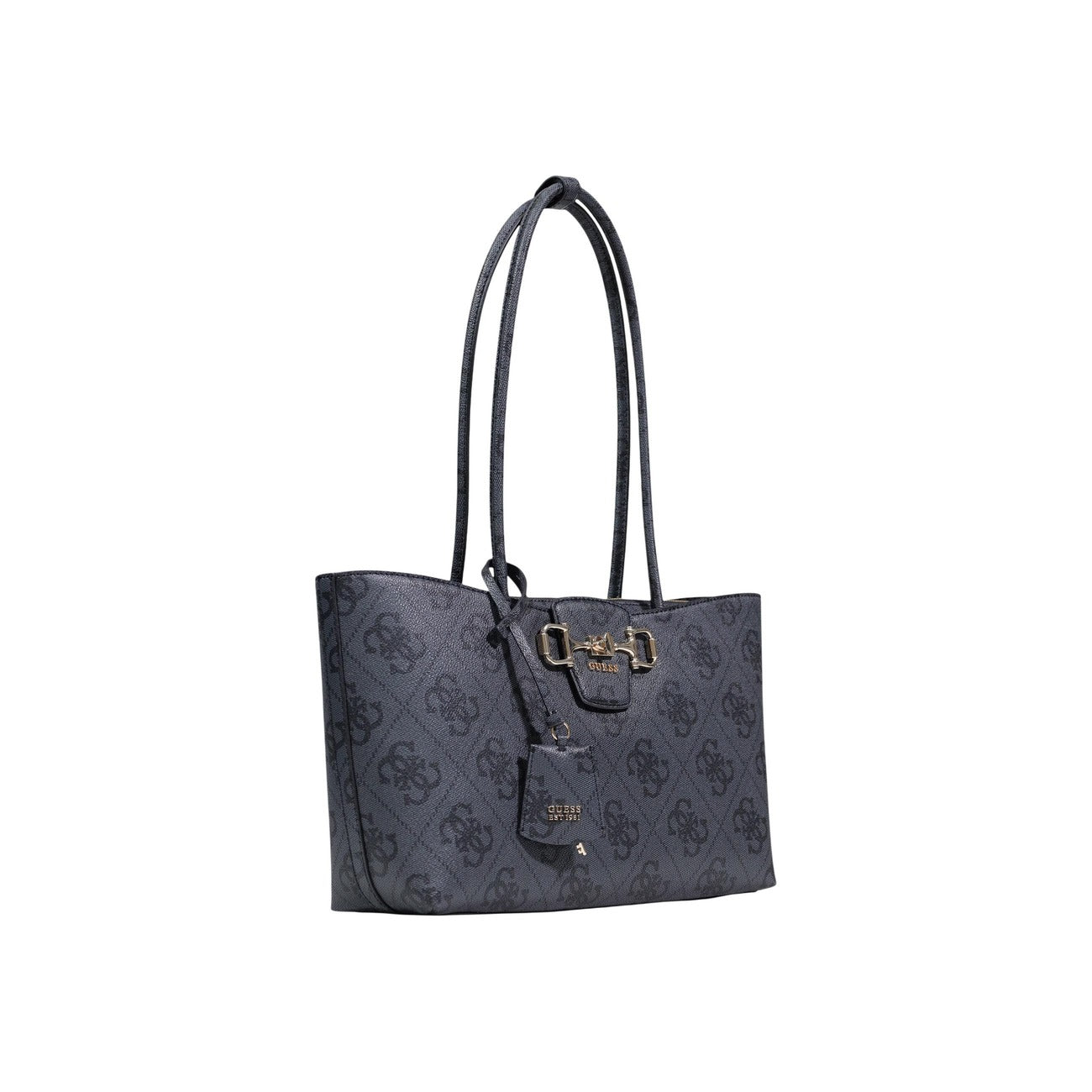 Guess Borsa nera grigia JANIE LOGO GIRLFRIEND CARRYALL 40x22x11 cm Donna vista frontale laterale 