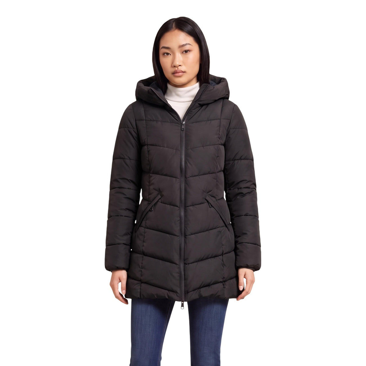 Piumino nero donna Choral – Giubbotto trapuntato voluminoso con cappuccio SLI6GC026271D.