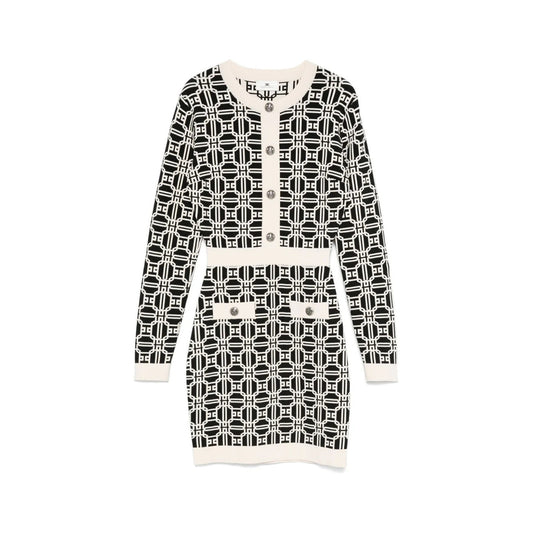 Abito corto Elisabetta Franchi con logo jacquard - vista frontale dettaglio stampa

