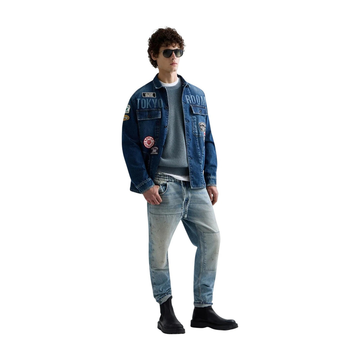 Giacca jeans uomo Replay – Giubbino denim con patch e lettering M13MD .0PL.795 22F.