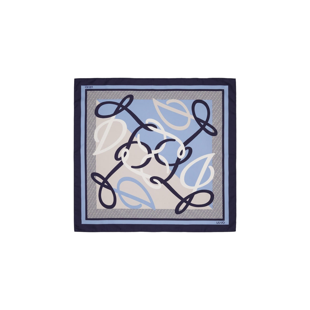 Foulard Liu Jo donna blu fantasia 2F6068 T2745. Maxy foulard leggero e morbido 120x120 cm con stampa geometrica e motivi intrecciati, accessorio donna mezza stagione.