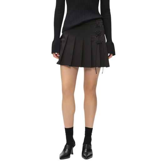 Minigonna donna Karl Lagerfeld Jeans modello PLEATED nera plissettata con chiusura a cerniera