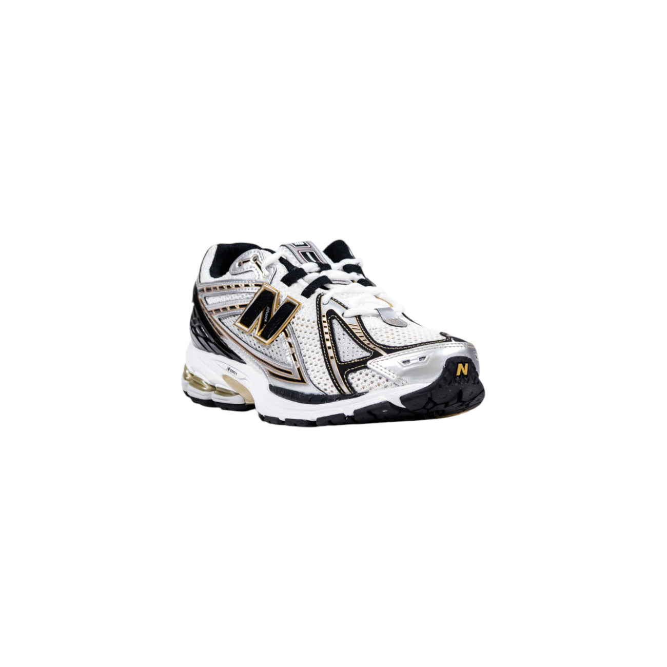 sneaker New Balance 1906R bianca, nera e oro metallizzato Vista frontale 
