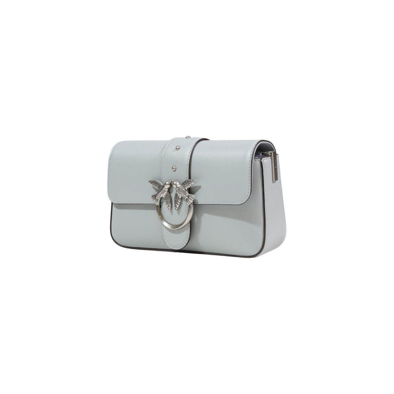 Pinko Mini Love Bag Slouchy Argento; 100% Pelle. Forma a sacca morbida, fibbia Love Birds Antique Gold, doppia tracolla (pelle e catena). Tasca interna in pelle, chiusura magnetica. Design di tendenza SS26.