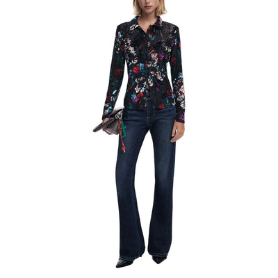 Desigual Camicia Donna Nera Floreale - Camicia Manica Lunga con Bottoni Fantasia Fiori