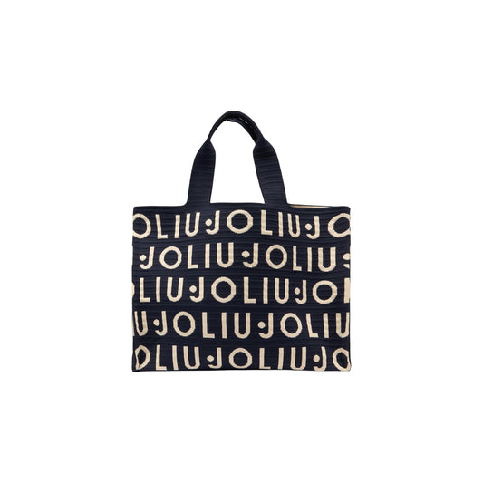 Borsa Tote Liu Jo Knitted; 100% Poliestere Nero. Logo jacquard a maglia, pochette interna con zip, tracolla removibile. Borsa donna capiente, morbida e di tendenza. Vista frontale 