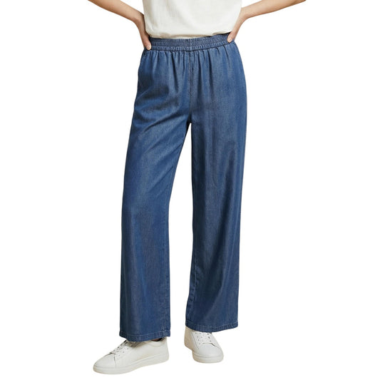 Culotte Only Onlcharis Life; 100% Lyocell. Gamba larga, vita elastica, tessuto fluido effetto seta. Pantaloni estivi ecosostenibili, freschi e traspiranti. Vista frontale 