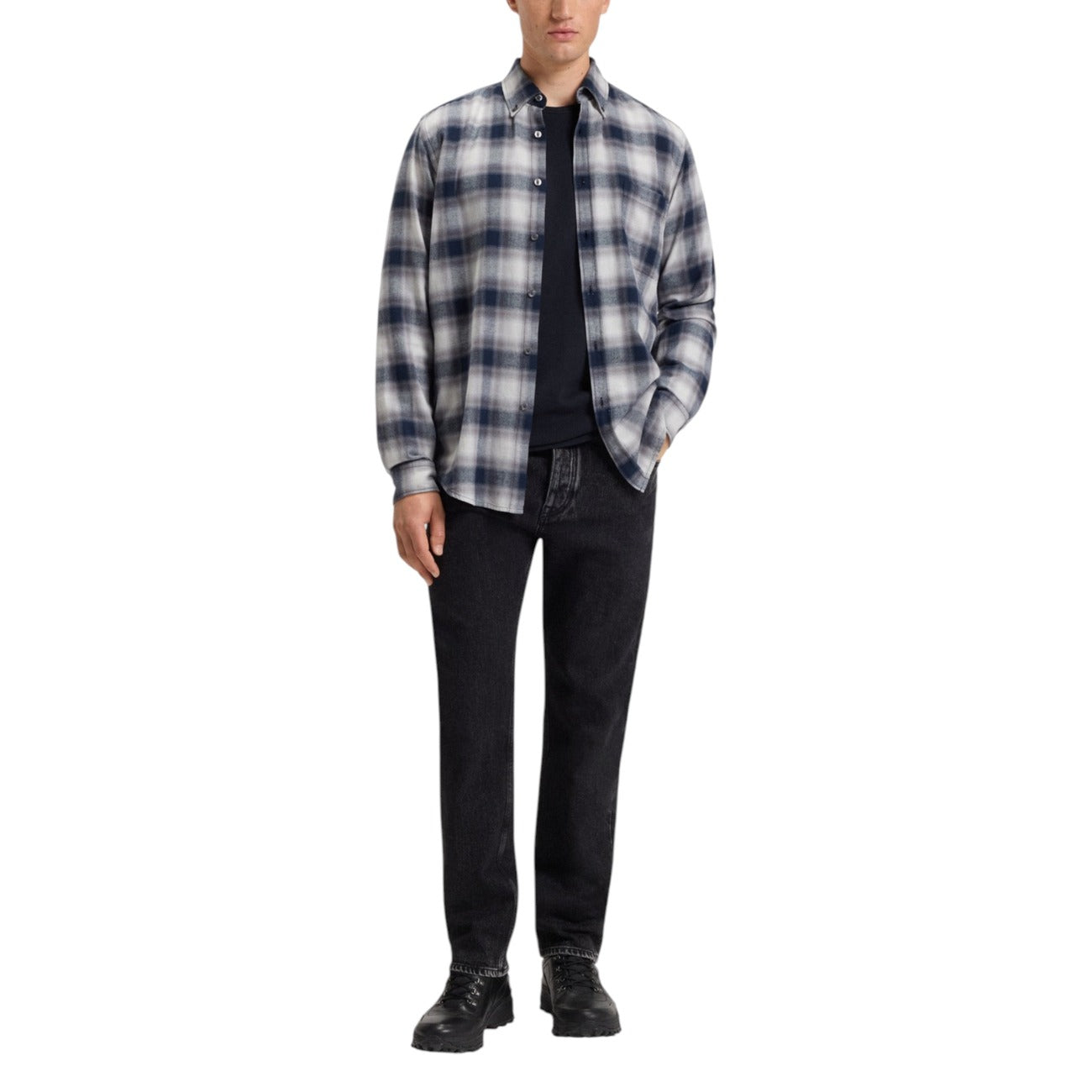 Boss Maglia Uomo Blu Maniche Lunghe - Maglia Cotone Elastan Scollo Tondo