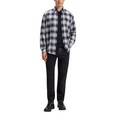 Boss Maglia Uomo Blu Maniche Lunghe - Maglia Cotone Elastan Scollo Tondo