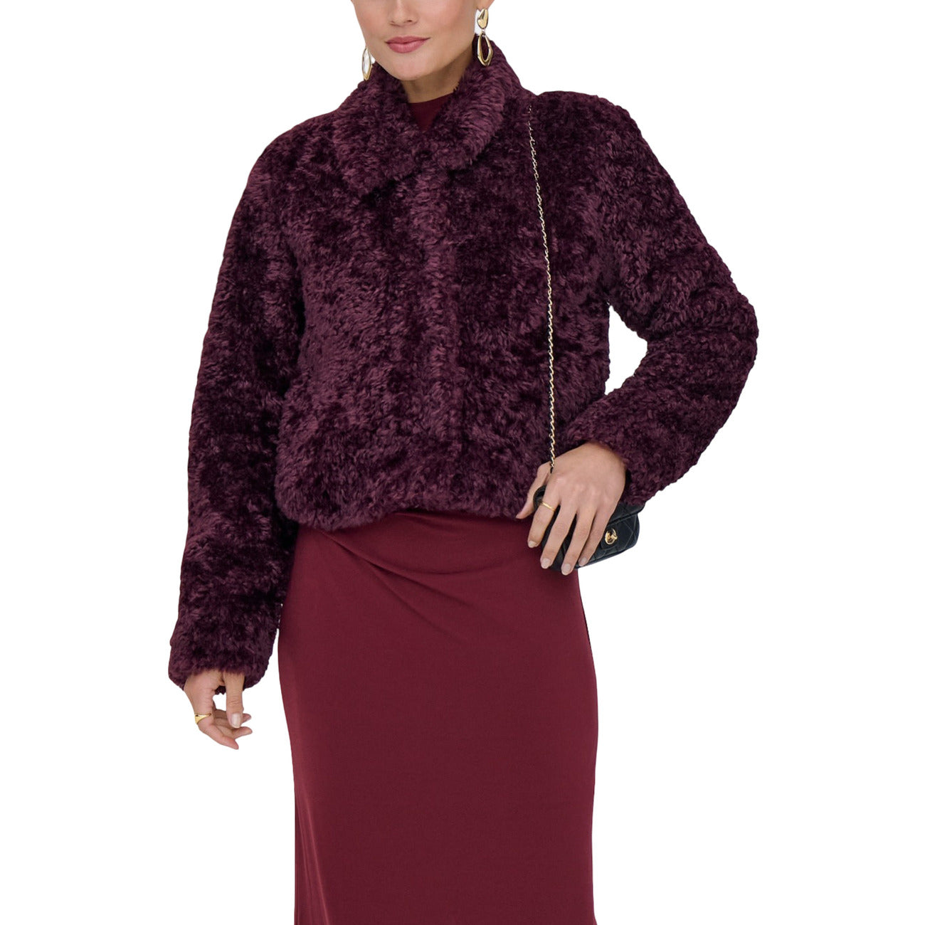 Only Pelliccia Donna Viola con Bottone a Gancio - Pelliccia Poliestere