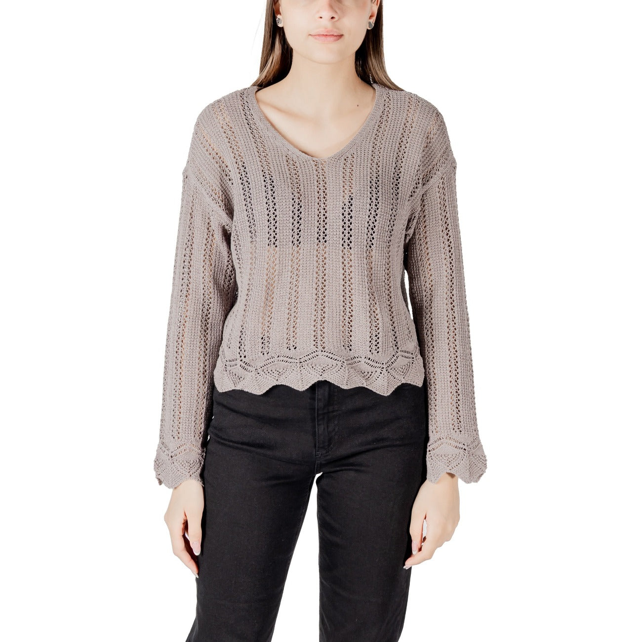 Only Maglia Donna Verde in 60% Cotone Organico 40% Poliestere a Manica Lunga con Scollo a V 15339529