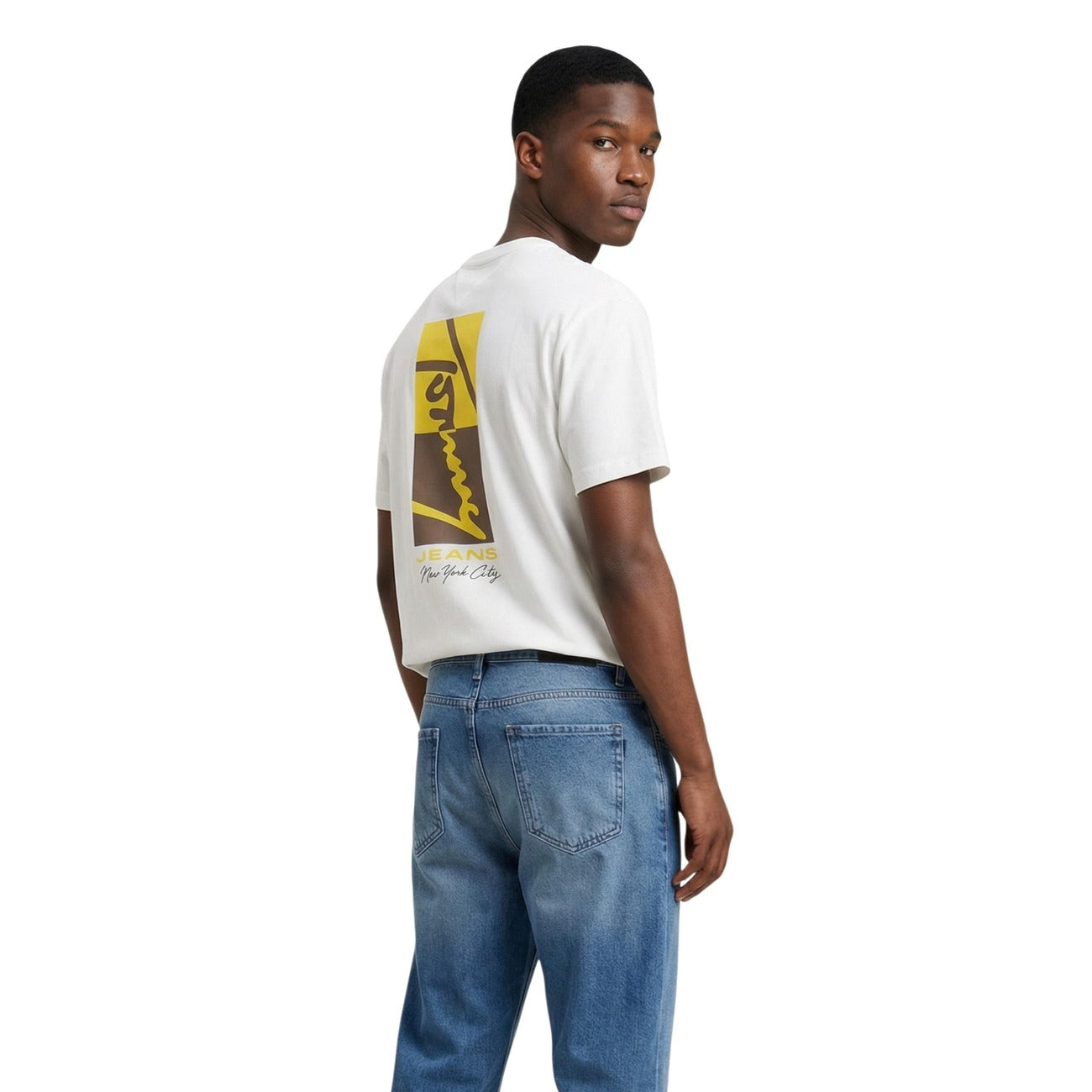 Tommy Hilfiger Jeans T-Shirt bianca con stampa SIGN BLOCK TEE maniche corte Uomo vista posteriore retro 