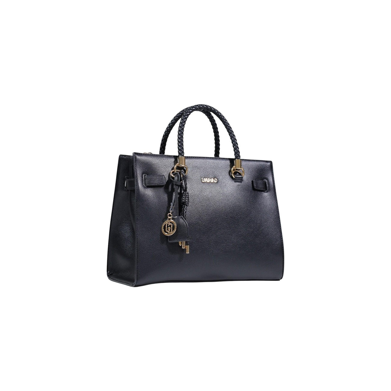 Borsa Satchel Liu Jo Better; effetto bottalato nero. Tre scomparti (zip e magnetico), manici intrecciati, tracolla removibile. Borsa donna media, versatile e sostenibile.